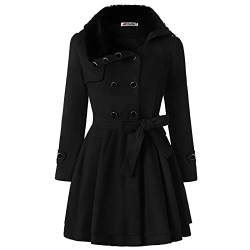 Freenfitmall Winter Frau Warm Overcoat Mode Plüsch Umlegegurt Zweireiher Gürtel Damen Jacke Vintage Solide Langarm Outwear, Schwarz , 36 von Freenfitmall