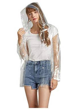 Frauen klar Regenmantel Eva wasserdichte Regenjacke Mantel mit Abnehmbarer Kapuze (Transparent, XL) von Freesmily