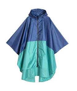 Freesmily Damen Regen Poncho stilvolle wasserdichte Regenmantel mit Kapuze Reißverschluss (Blau Grün) von Freesmily