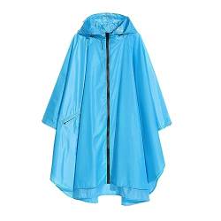 Freesmily Damen Regen Poncho stilvolle wasserdichte Regenmantel mit Kapuze Reißverschluss (Hellblau) von Freesmily