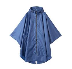 Freesmily Damen Regen Poncho stilvolle wasserdichte Regenmantel mit Kapuze Reißverschluss (Navy blau) von Freesmily