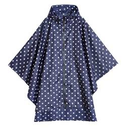 Freesmily Damen Regen Poncho stilvolle wasserdichte Regenmantel mit Kapuze Reißverschluss (tiefblaue Polka Dots) von Freesmily