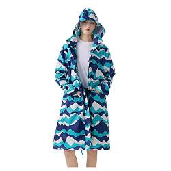 Freesmily Damen Stilvoller langer Regenmantel mit wasserdichter Regenjacke mit Kapuze (Bergblau, L) von Freesmily