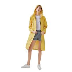 Freesmily Damen Stilvoller langer Regenmantel mit wasserdichter Regenjacke mit Kapuze (Gelb, L) von Freesmily