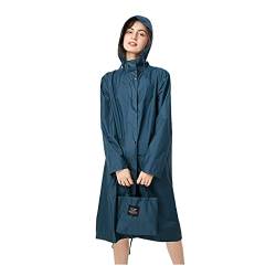 Freesmily Damen Stilvoller langer Regenmantel mit wasserdichter Regenjacke mit Kapuze (Meerblau, L) von Freesmily