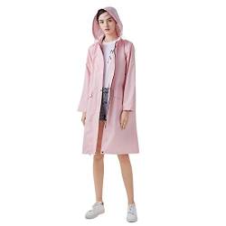 Freesmily Damen Stilvoller langer Regenmantel mit wasserdichter Regenjacke mit Kapuze (Rosa, L) von Freesmily