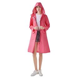 Freesmily Damen Stilvoller langer Regenmantel mit wasserdichter Regenjacke mit Kapuze (Rot, XL) von Freesmily