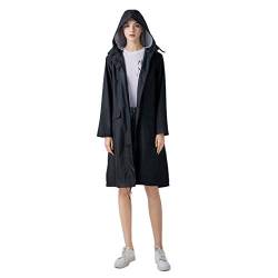 Freesmily Damen Stilvoller langer Regenmantel mit wasserdichter Regenjacke mit Kapuze (Schwarz, XL) von Freesmily