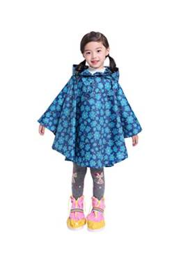 Freesmily Kinder Netter Regenmantel Wasserdichter Regen Poncho Jacke Mantel für Mädchen Jungen Kind (Blaue Blume, L) von Freesmily