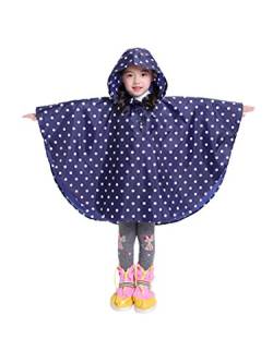 Freesmily Kinder Netter Regenmantel Wasserdichter Regen Poncho Jacke Mantel für Mädchen Jungen Kind (Tiefblauer Punkt, L) von Freesmily