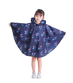 Kinder Netter Regenmantel Wasserdichter Regen Poncho Jacke Mantel für Mädchen Jungen Kind (tiefblauer Flamingo, L) von Freesmily
