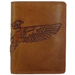 RFID Herren Damen Ledergeldbörse Brieftasche Wallet Portmonee | Flügel Wings Adler | aus echtem Leder braun (Hill Burry) (Hochformat) von Fregery