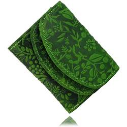 RFID Schutz kleine Geldbörse Portemonnaie, Portmonee aus Leder Damen Langbörse Geldbeutel Geldtasche Frauen (Hill Burry ca. 10,6 cm, Höhe ca. 7,9 cm, Breite 3,0 cm) (Grün Blumenmuster) von Fregery
