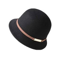 Freitop Cloche Damen Hut aus Wolle Glockenhut Schwarz Vintage Winter Damenhut Filzhut Fedora Trilby Hut Hat Rosa Grau Warme Wintermütze Topfhut Wollhut Übergang Mütze für Damen Herbst Winter von Freitop