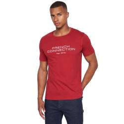 French Connection Herren-T-Shirt mit halblangen Ärmeln, Rundhalsausschnitt, mit Buchstaben-Logo-Design, verschiedene Größen von S, M, L, XL, XXL., Fischer Deep Red, M von French Connection