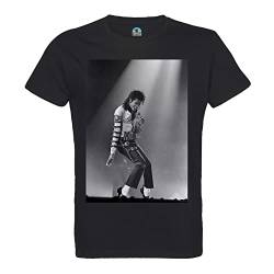 French Unicorn Michael Jackson Herren-T-Shirt, Rundhalsausschnitt, Bio-Baumwolle, Foto-Konzert Schwarz und Weiß, Sänger Pop Star Celebrite, Noir, S von French Unicorn