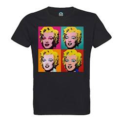 French Unicorn T-Shirt für Herren, Rundhalsausschnitt, Bio-Baumwolle, Andy Warhol Portrait 4-fach Marilyn Monroe Pop Art 60's, Schwarz , XL von French Unicorn