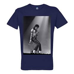 French Unicorn T-Shirt für Herren, Rundhalsausschnitt, Bio-Baumwolle, Michael Jackson, Foto Konzert, Schwarz und Weiß, Sänger Pop Star Celebrite, blau, L von French Unicorn