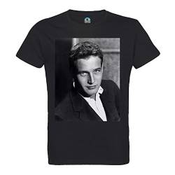 French Unicorn T-Shirt für Herren, Rundhalsausschnitt, Bio-Baumwolle, Paul Newman, junge Schauspieler, Vintage, Portrait Star, Noir, XL von French Unicorn