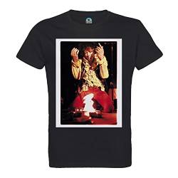 T-Shirt, Herren, Rundhalsausschnitt, Bio-Baumwolle, Jimi Hendrix Brule, Psychedelische Gitarre, Vintage, Rock 70er, Noir, L von French Unicorn