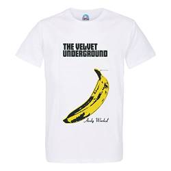 T-Shirt, Herren, Rundhalsausschnitt, Bio-Baumwolle, The Velvet Underground Andy Warhol Rock 70er Vintage, weiß, M von French Unicorn