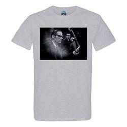 T-Shirt für Herren, Rundhalsausschnitt, Bio-Baumwolle, Bill Evans Piano Jazz Künstler, Schwarz und Weiß, Gris, XL von French Unicorn