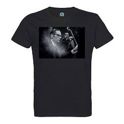 T-Shirt für Herren, Rundhalsausschnitt, Bio-Baumwolle, Bill Evans Piano Jazz Künstler, Schwarz und Weiß, Schwarz , XL von French Unicorn