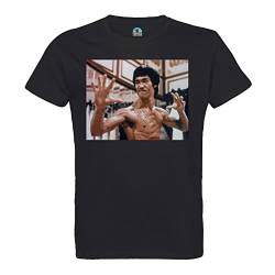 T-Shirt für Herren, Rundhalsausschnitt, Bio-Baumwolle, Bruce Lee Kung Fu Martial Arts The Fureur du Dragon, Noir, M von French Unicorn