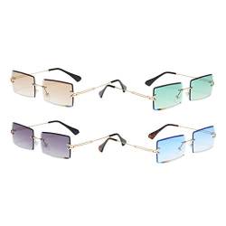 freneci 4x Retro Rechteck Sonnenbrillen für Frauen & Männer, Randlose Sonnenbrille,Retro Classic Tinted Lens Brillen von Freneci