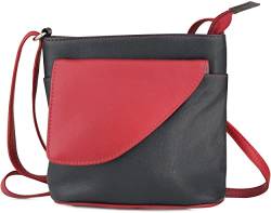 Frentree Umhängetasche, Kleine Ledertasche in schwarz-rot, Tasche mit Handyfach, verstellbarer Gurt, Reißverschluss, Echtleder Schultertasche für Frauen von Frentree