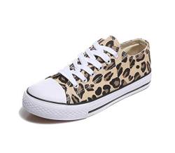Frentree Unisex Damen Herren Sneaker Low Bequeme Leinenschuhe (bei größerem Fuss eine Nummer größer nehmen als Vorschlag), Farbe:Leopard, Größe:37 von Frentree