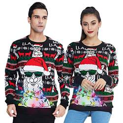 Freshhoodies Damen Weihnachtspullover Alpaka Lange Ärmel 3D Drucken Weihnachtsbaum Rentier Strickmuster Neuheit Rundhals Xmas Strickpullover Ugly Weihnachtspulli Christmas Sweater Jumper S von Freshhoodies