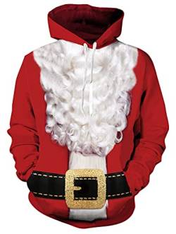 Freshhoodies Herren Damen Ugly Chritmas Hoodie Pullover Paare Personalisierte 3D Weihnachtsmann Bart Druck Hooded Sweatshirt Unisex Xmas Funky Kapuzenpullover Mit Taschen L von Freshhoodies