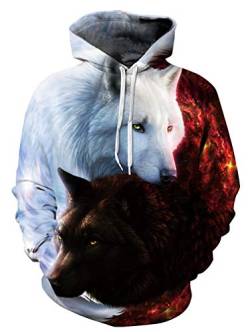 Freshhoodies Männer Damen 3D Rot+ Weiß Wolf Hoodies Kapuzenpullover Gedruckt Herbst Winter Drawstring Taschen Hooded Hoodie Sweatshirt M von Freshhoodies