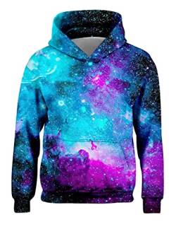 Freshhoodies Pullover Jungens Sweatshirts Kinder Galaxie Tasche Mit Kapuze 3D Druck Langarm Kapuzenpullover Blau Lila Lustige Coole Hoodie Mädchen Teenager Party Geschenk, 6-8 Jahre von Freshhoodies