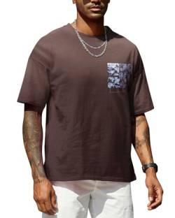 Freshhoodies T-Shirt Herren Braun Kurzarm Rundhals T Shirts Hawaii Grafik Male Tops Heavy Oversized Casual Streetwear Tee Shirt, L von Freshhoodies