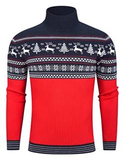 Freshhoodies Weihnachtspullover Rollkragenpullover Herren Winter Pullover Männer Herren Rollkragen Langarmshirt Weihnachten Sweater Rot Blau M von Freshhoodies