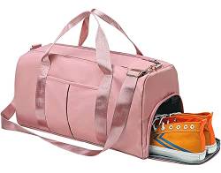 Fresion Sporttasche Damen, Reisetasche,Tragetasche Gym Bag Damen,Sporttasche mit Schuhfach und Nass Trockentrenner, Weekender Sporttasche groß (Rosa) von Fresion