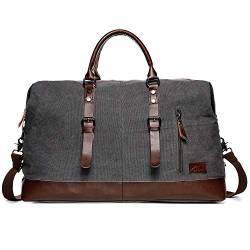 Fresion Reisetaschen Damen Herren, Canvas Handgepäck Tasche, Vintage Urlaub Weekender Tasche Travel Bags, Reise Duffel Bag mit der Großen Kapazität (Grau) von Fresion