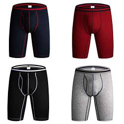 Frestepvie 4er Pack Herren Unterhosen Knielang Elastisch Boxershorts Set Open Fly Pouch Trunks mit Klassische einfarbige Farbe von Frestepvie