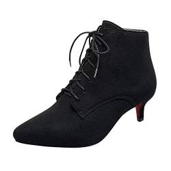 Frestepvie Damen Oxfords Kätzchenabsatz Damen Schnürstiefel Abendkleid Arbeitsschuhe Spitzen Zehenbereich Pumps Wildleder Stiefeletten Riemen Schuhe von Frestepvie