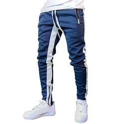 Frestepvie Herren Jogginghose Sweathose mit seitlichen Reißverschlusstaschen Trainingshose Baumwolle Fitnesshose Gestreift Streifen Laufhose Sport Hose Freizeithose von Frestepvie