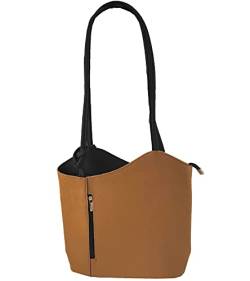 Freyday 2 in 1 Handtasche-Rucksack Henkeltasche aus Echtleder in versch. Designs HR03 (Glattleder Cognac-Schwarz) von Freyday