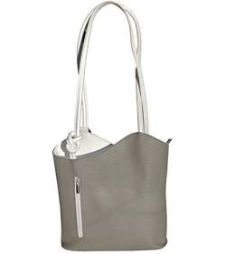 Freyday 2 in 1 Handtasche Rucksack Henkeltasche aus Echtleder in versch. Designs HR03 (Glattleder Grau-Weiß) von Freyday