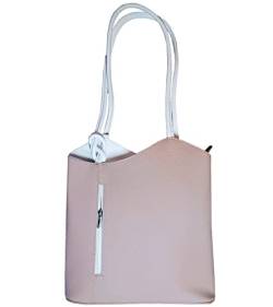 Freyday 2 in 1 Handtasche-Rucksack Henkeltasche aus Echtleder in versch. Designs HR03 (Glattleder Nude-Weiß) von Freyday