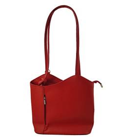 Freyday 2 in 1 Handtasche Rucksack Henkeltasche aus Echtleder in versch. Designs HR03 (Glattleder Rot) von Freyday