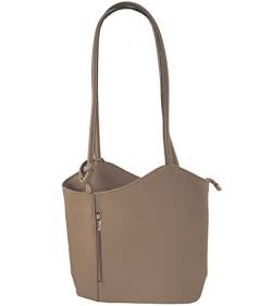 Freyday 2 in 1 Handtasche-Rucksack Henkeltasche aus Echtleder in versch. Designs HR03 (Glattleder Taupe) von Freyday