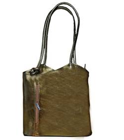 Freyday 2 in 1 Handtasche-Rucksack Henkeltasche aus Echtleder in versch. Designs HR03 (Rustikal Gold Metallic) von Freyday