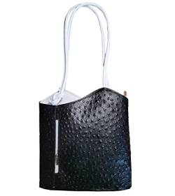 Freyday 2 in 1 Handtasche-Rucksack Henkeltasche aus Echtleder in versch. Designs HR03 (Strauß Schwarz-Weiß) von Freyday