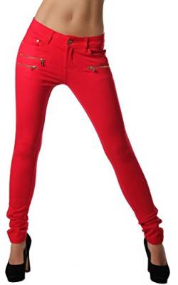 Freyday Modische Bequeme Damen Jeggings Leggings Fit Hüfthose Skinny Stretch Slimfit (Rot, 42) von Freyday